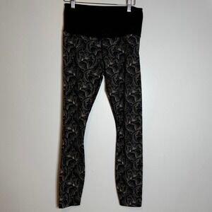Varley Floral Leggings Black Gold Size Medium High Waist Activewear Pants